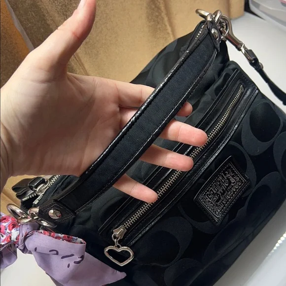 Coach Black Signature Shoulder Bag with Floral Scarf - Picture 15 of 17